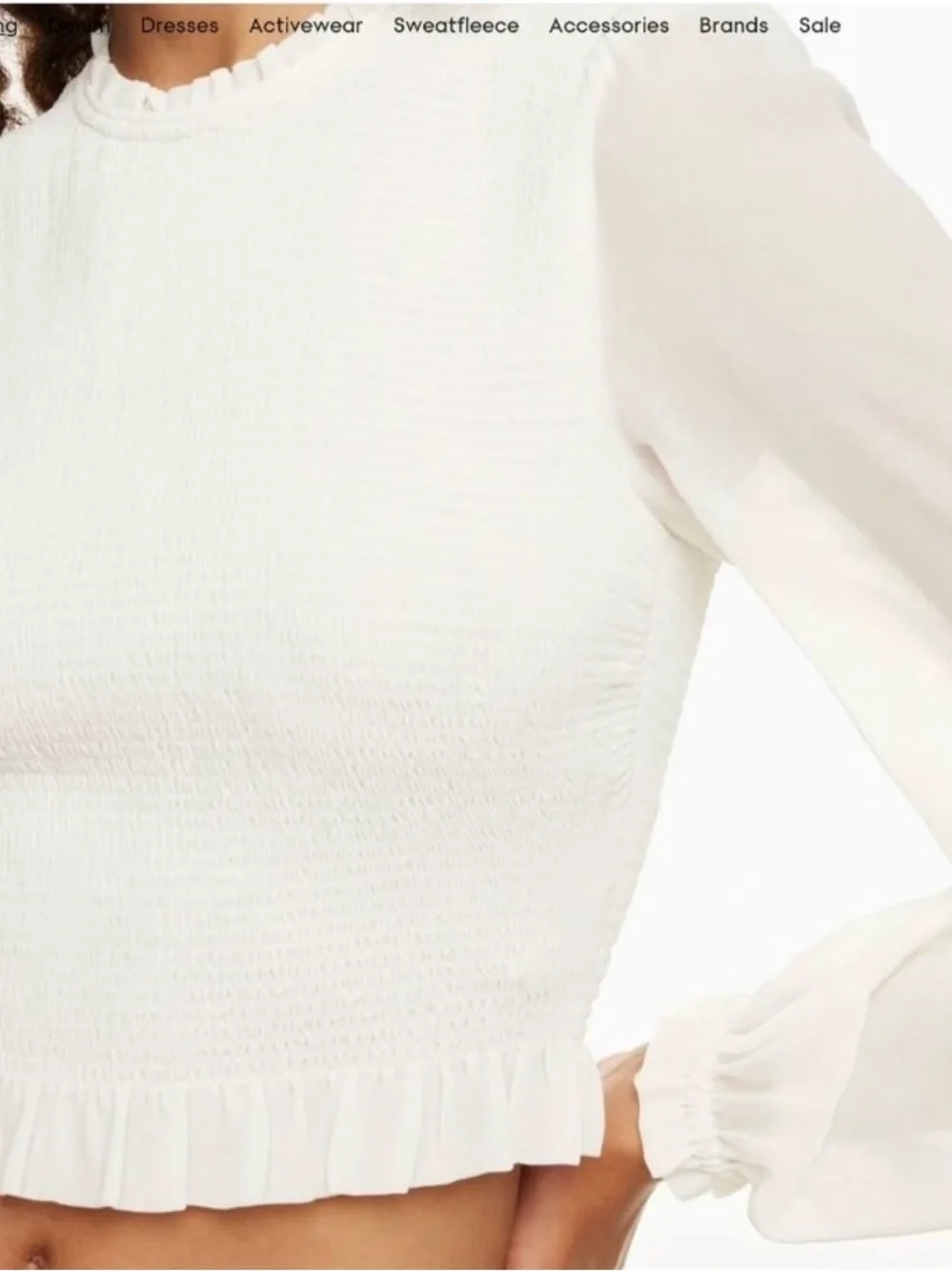 Aritzia Wilfred Tempest Blouse Top Ruffle Off White Smocked Puff Sheer Sleeves,M